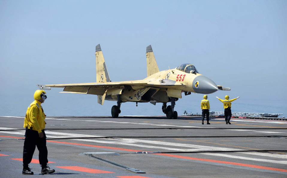 Taking-off, landing exercises of J-15 fighter jets on Liaoning