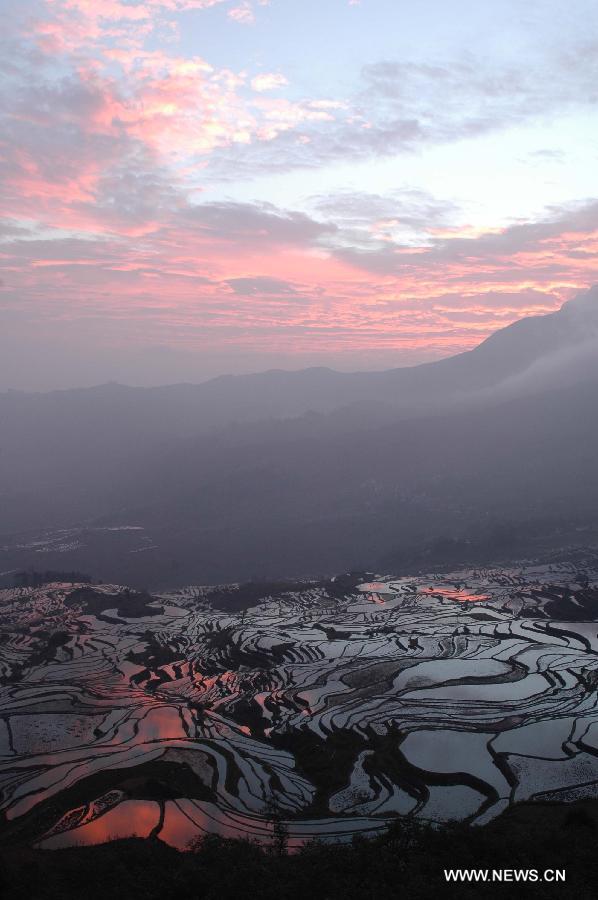 Photo take on November 22, 2007 shows the rice terraces in Yuanyang County of Honghe Prefecture, southwest China's Yunnan Province. The UNESCO's World Heritage Committee inscribed China's cultural landscape of Honghe Hani Rice Terraces onto the prestigious World Heritage List on Saturday, bringing the total number of World Heritage Sites in China to 45. (Xinhua/Song Weiwei)