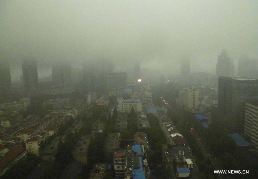 Rainfall hits Nanjing, capital of east China's Jiangsu Province, June 25, 2013. Heavy rainfall hit many parts of Jiangsu on Tuesday. (Xinhua/Wang Yuewu)