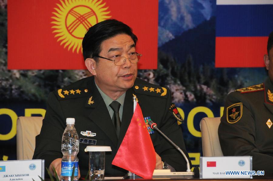 Chinese State Councilor and Defense Minister Chang Wanquan attends the SCO defense chiefs meeting in Bishkek, Kyrgyzstan, on June 26, 2013. Shanghai Cooperation Organization (SCO) defense chiefs pledged Wednesday to enhance coordination in maintaining regional peace and fighting terrorism and organized crime. (Xinhua/Guan Jianwu)