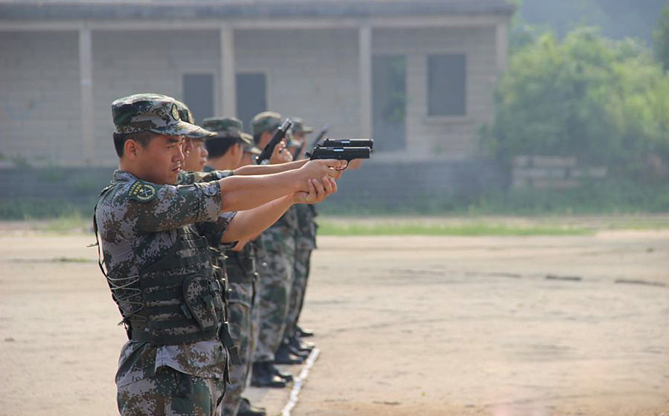 Officers and men in anti-chemical drill