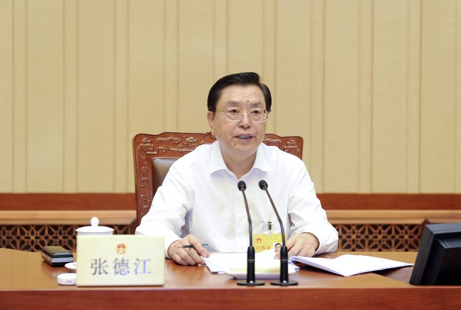 Zhang Dejiang, chairman of China's National People's Congress (NPC) Standing Committee, attends the closing meeting of the third session of the 12th NPC Standing Committee in Beijing, capital of China, June 29, 2013. (Xinhua/Zhang Duo)