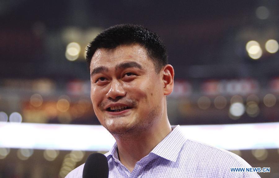 Yao Ming of China speaks during an interview before a Yao Foundation Charity Game between the Chinese team and a team of NBA stars in Beijing, China, July 1, 2013. (Xinhua/Ding Xu)