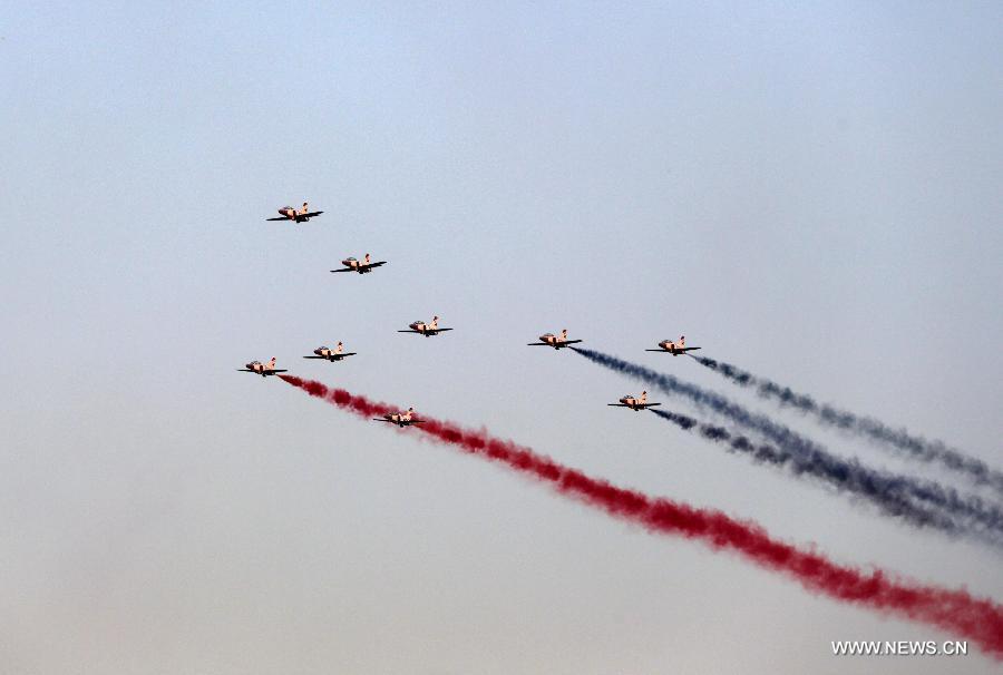 Egyptian military aircraft seen over sky of Cairo