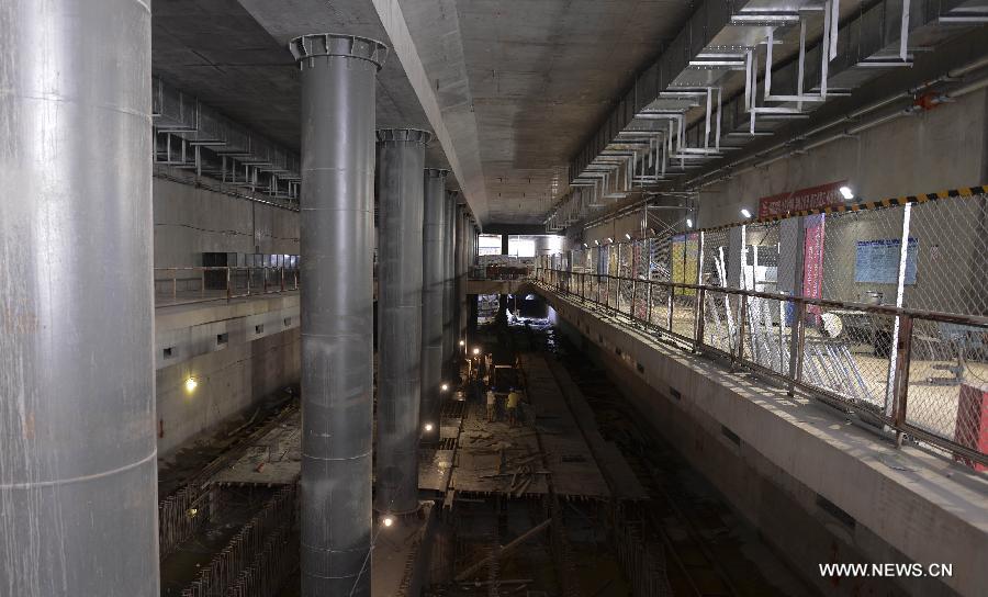Photo taken on July 5, 2013 shows the interior of a subway station of the second project of the Line No.6 Beijing subway in Beijing, capital of China. The second project of the Line No.6 Beijing subway is under construction, which is expected to be put into use in 2014. (Xinhua/Wang Jianhua) 