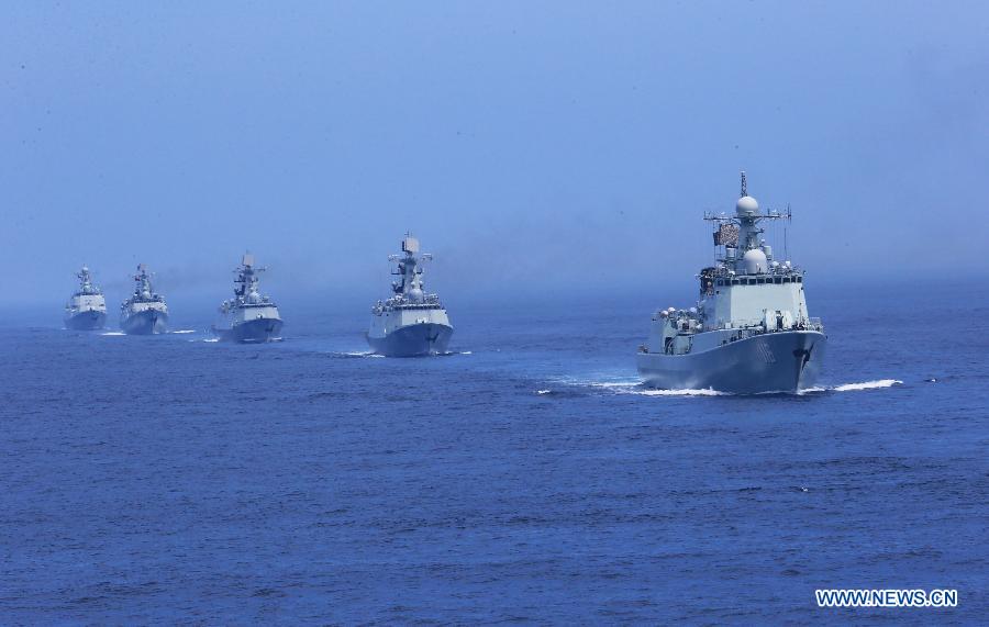 Chinese naval vessels attend the "Joint Sea-2013" drill at Peter the Great Bay in Russia, July 10, 2013. The "Joint Sea-2013" drill participated by Chinese and Russian warships concluded here on Wednesday. (Xinhua/Zha Chunming)
