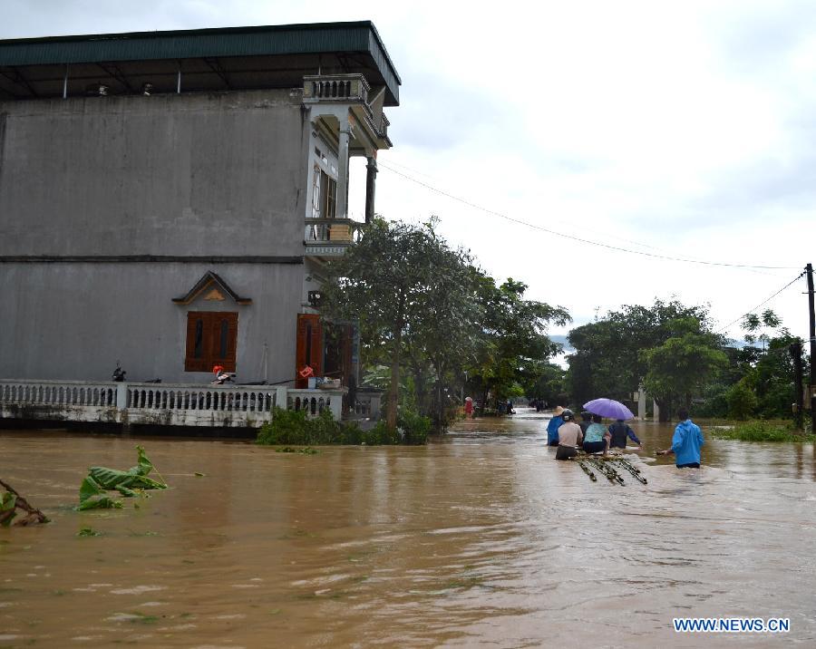 Photo taken on July 10, 2013 shows a flooded area in north Vietnamese province Ha Giang. Heavy rains and floods hit many parts of Ha Giang province this month, killing two people and causing huge damage to crops. (Xinhua/VNA)