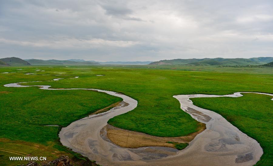Photo taken on July 12, 2013 shows the view of local pasture in West Ujimqin Banner, north China's Inner Mongolia Autonomous Region. The pasture is part of the Xilingol, China's best preserved grassland which covers an area of 202,580 square kilometers. (Xinhua/Ren Junchuan) 