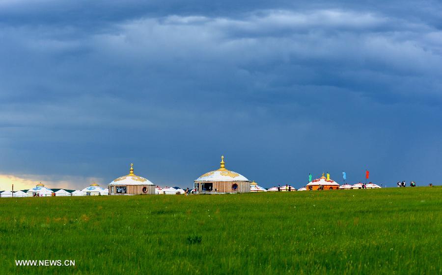 Photo taken on July 12, 2013 shows the view of local pasture in West Ujimqin Banner, north China's Inner Mongolia Autonomous Region. The pasture is part of the Xilingol, China's best preserved grassland which covers an area of 202,580 square kilometers. (Xinhua/Ren Junchuan) 