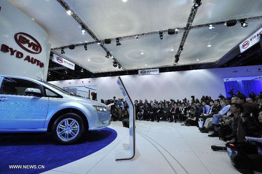 File photo taken on Jan. 12, 2010 shows a BYD's e6 full-electric crossover at the 2010 North American International Auto Show (NAIAS) at Cobo center in Detroit, Michigan, U.S.  (Xinhua)