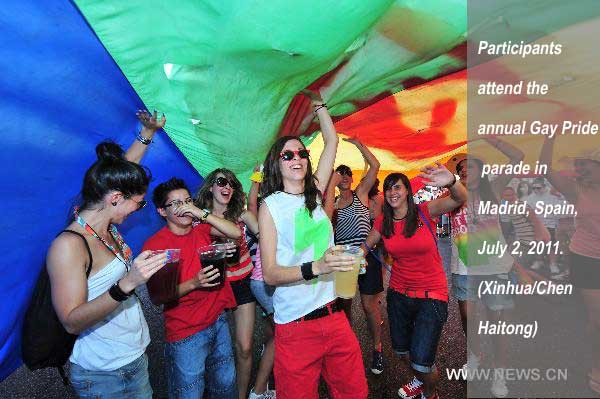 Gay Pride parade in Madrid(Source:Xinhuanet.com)