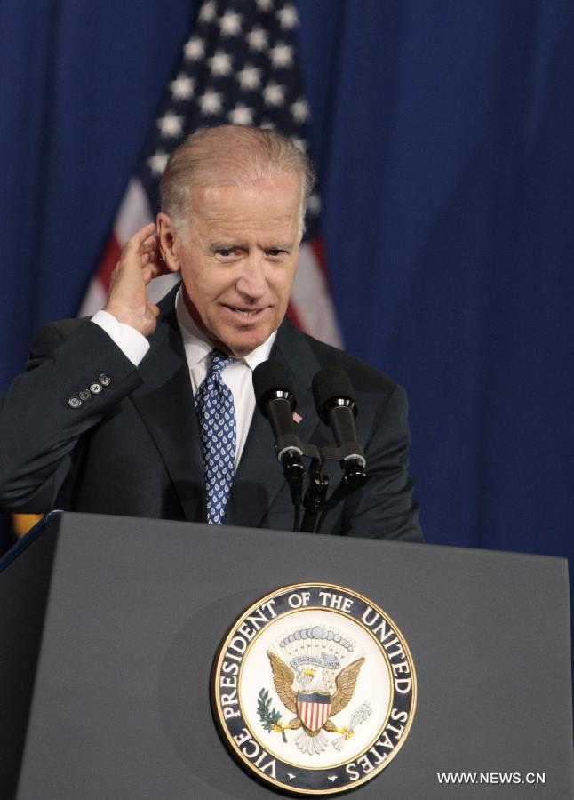 U.S. Vice President Biden makes remarks on U.S. policy toward the Asia-Pacific region at an event hosted by the Center for American Progress in Washington D.C. on July 18, 2013. (Xinhua/Fang Zhe)