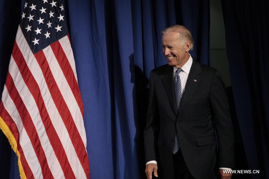 U.S. Vice President Biden arrives before making remarks on U.S. policy toward the Asia-Pacific region at an event hosted by the Center for American Progress in Washington D.C. on July 18, 2013. (Xinhua/Fang Zhe) 