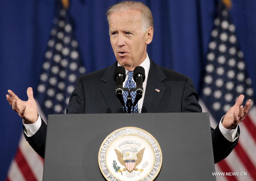 U.S. Vice President Biden makes remarks on U.S. policy toward the Asia-Pacific region at an event hosted by the Center for American Progress in Washington D.C. on July 18, 2013. (Xinhua/Fang Zhe)