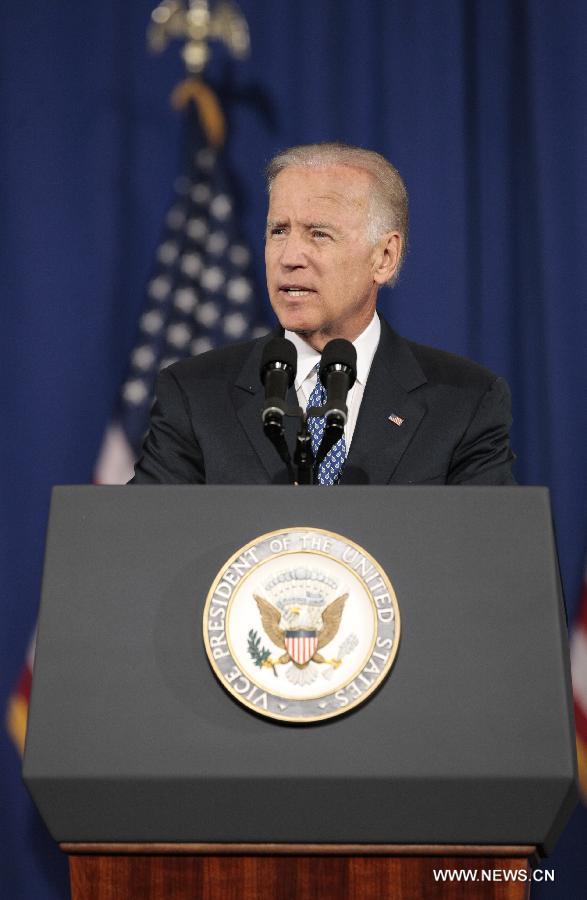 U.S. Vice President Biden makes remarks on U.S. policy toward the Asia-Pacific region at an event hosted by the Center for American Progress in Washington D.C. on July 18, 2013. (Xinhua/Fang Zhe)