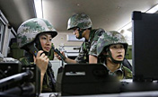Female soldiers in communication exercises 