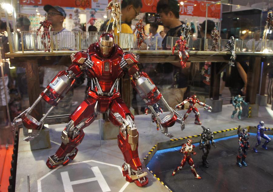Iron Man models are exhibited at the Animation, Comics & Games Expo in Hong Kong (ACGHK), south China, July 26, 2013. The five-day ACGHK, starting here Friday, is expected to attract some 700,000 visitors. (Xinhua/Lin Yixia) 
