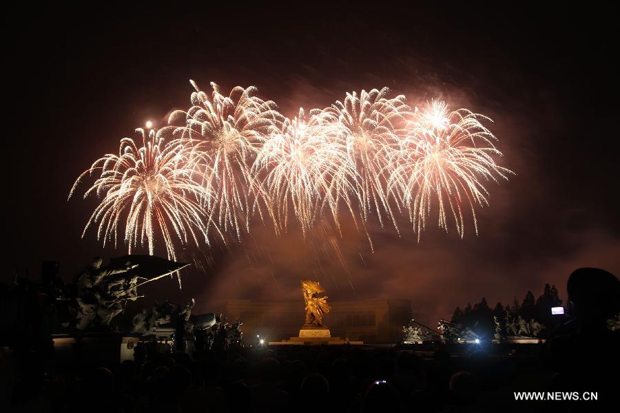 Fireworks are seen in Pyongyang, the Democratic People's Republic of Korea (DPRK), July 27, 2013. A gala of fireworks was held here to mark the 60th anniversary of the Korean War Armistice Agreement here on Saturday. (Xinhua/Zheng Tao)