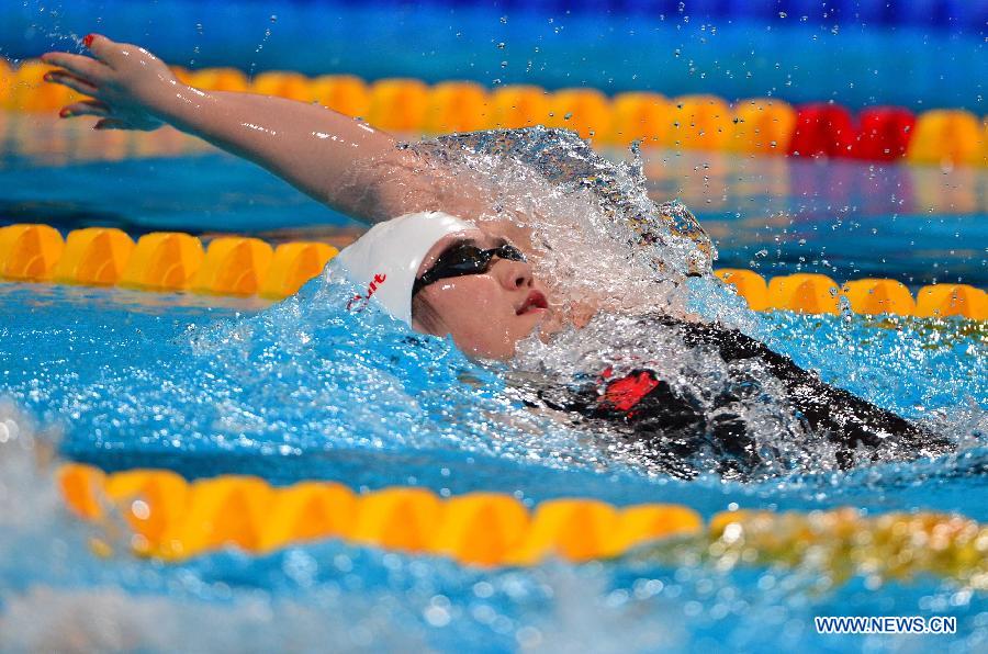 Ye Shiwen of China competes during the women's 200m medley semifinal of the Swimming competition on day 9 of the 15th FINA World Championships at Palau Sant Jordi in Barcelona, Spain on July 28, 2013. Ye entered the final with 2 minutes 9.12 seconds.(Xinhua/Guo Yong)