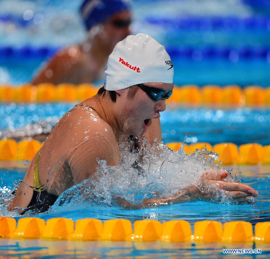 Ye Shiwen of China competes during the women's 200m medley semifinal of the Swimming competition on day 9 of the 15th FINA World Championships at Palau Sant Jordi in Barcelona, Spain on July 28, 2013. Ye entered the final with 2 minutes 9.12 seconds.(Xinhua/Guo Yong)