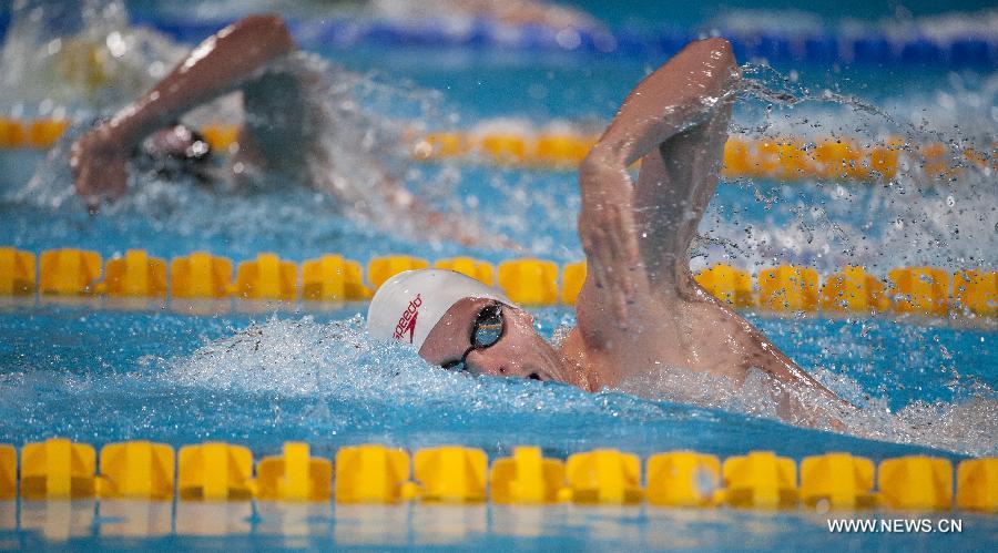 Ryan Cochrane of Canada competes during the men's 800m freestyle heats of the swimming competition at the 15th FINA World Championships in Barcelona, Spain on July 30, 2013. (Xinhua/Xie Haining)