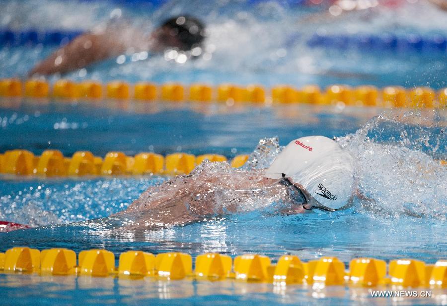 Connor Jaeger of the United States competes during the men's 800m freestyle heats of the swimming competition at the 15th FINA World Championships in Barcelona, Spain on July 30, 2013. (Xinhua/Xie Haining)