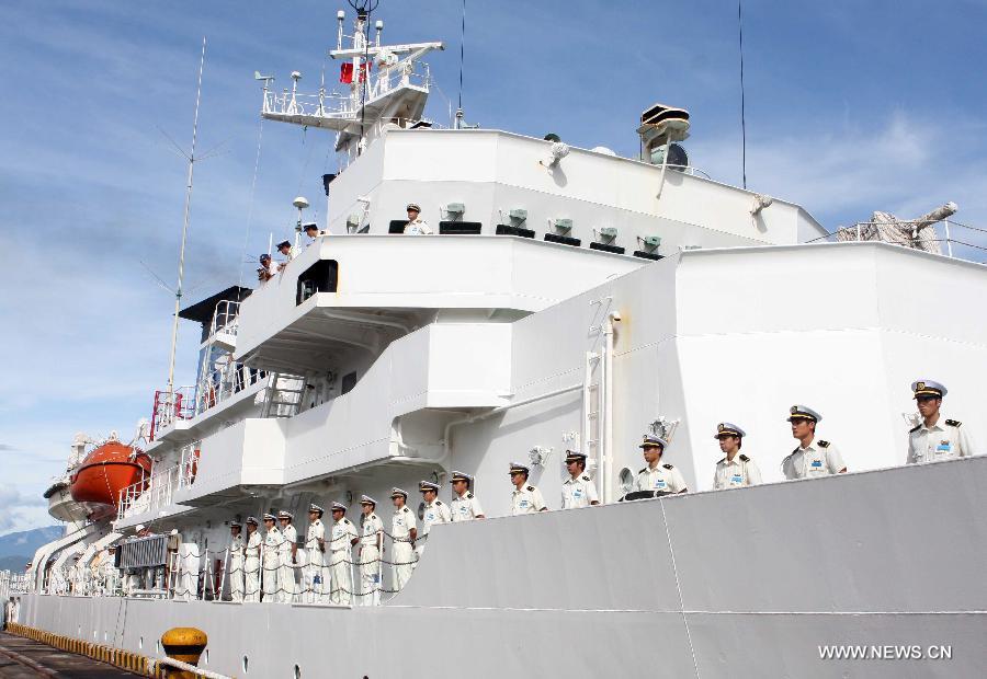 Japanese coastguard vessel arrives in Da Nang city, in Vietnam, on July 30, 2013. Japanese coastguard vessel Kojima anchored at Tien Sa Port in Vietnam's central Da Nang city on Tuesday, with 82 sailors and trainees on board, for an exchange of visit to the Vietnamese Marine Police Zone 2, local media reported. (Xinhua/VNA)
