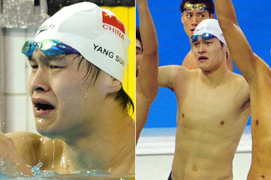 On Nov. 15, 2010, Sun Yang cries after winning the gold medal in 4x200 freestyle relay, putting an end to Japan’s record of 14 consecutive titles. And on the next day, Sun Yang cried again after losing in 400 meters freestyle. (CNTV)