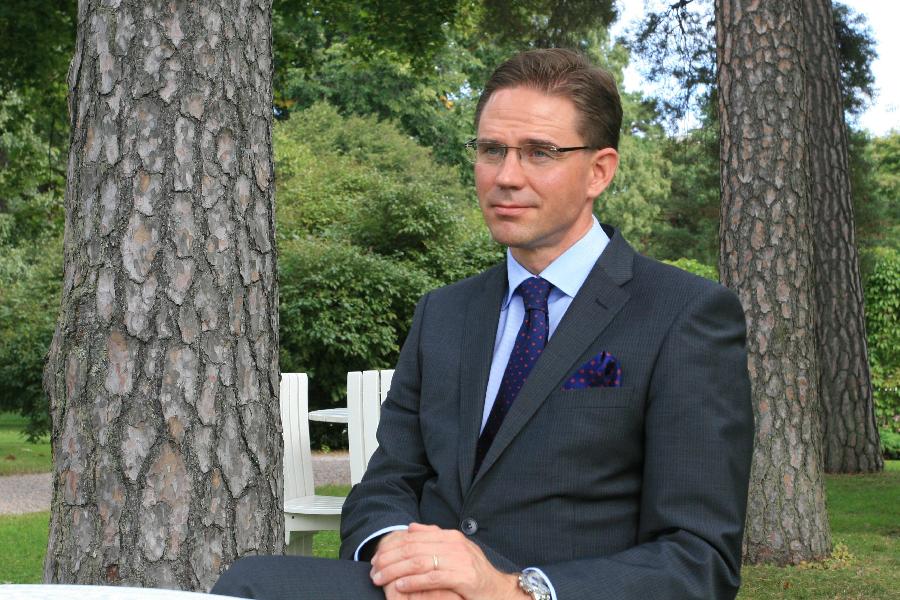 This file picture shows Finnish Prime Minister Jyrki Katainen spoke during his interview with Xinhua reporters at his residence in Helsinki on Aug. 30, 2013. Jyrki Katainen, whose journey to China starts on Sept. 9, 2013, said that the European Union and China should attach more importance to the concept of free trade, especially when signals indicate possible recovery from economic crisis. (Xinhua/Zhang Xuan)