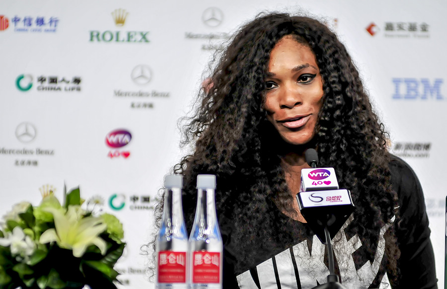 World No. 1 female tennis player Serena Williams speaks at the post-match press conference. (Li Zhenyu/People's Daily Online)