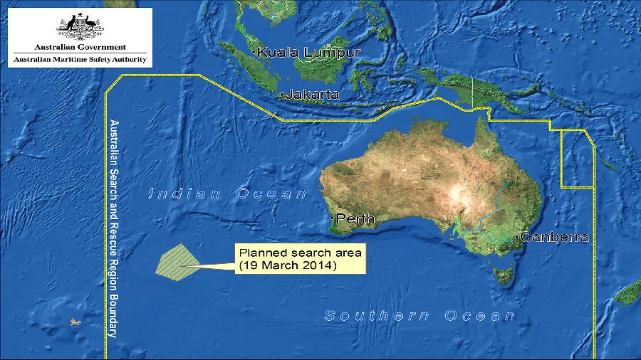 AMSA shows search area for missing Malaysian flight 