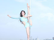 Pole dancer shows strength and beauty up in the air