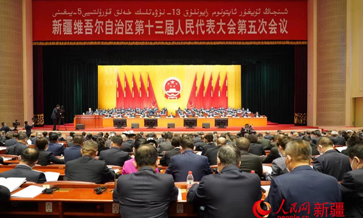 The fifth session of the 13th People's Congress of the Xinjiang Uygur Autonomous Region opened on January 23, 2022. Photo: People.cn