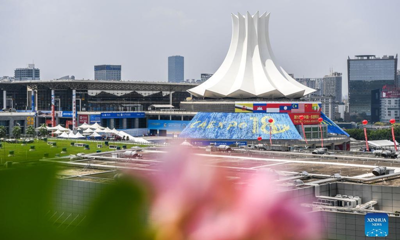 Photo taken on Sept. 10, 2021 shows a view of the Nanning International Convention and Exhibition Center, the venue of the 18th China-ASEAN Expo and China-ASEAN Business and Investment Summit, in Nanning, capital of south China's Guangxi Zhuang Autonomous Region. The 18th China-ASEAN Expo and China-ASEAN Business and Investment Summit kicked off on Sep 10, in Nanning, highlighting the building of a closer China-ASEAN community with a shared future. Photo: Xinhua