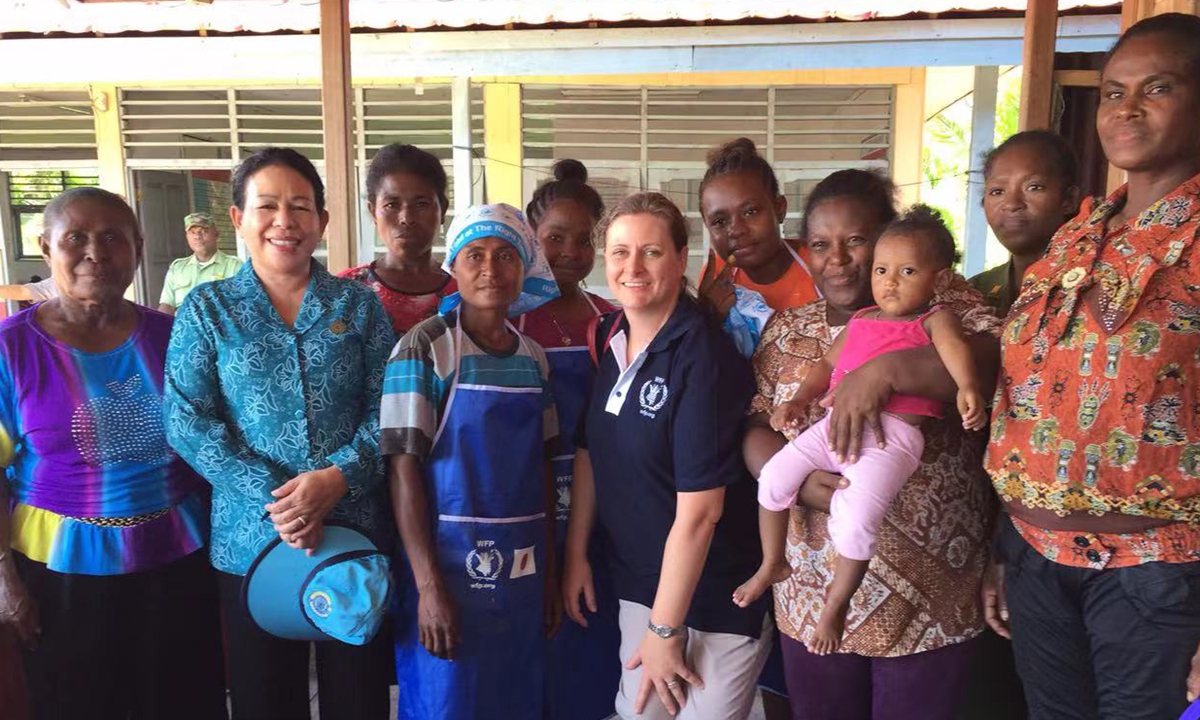 Anthea Webb (middle) during her days as WFP Country Director in Indonesia Photo: Courtesy of WFP