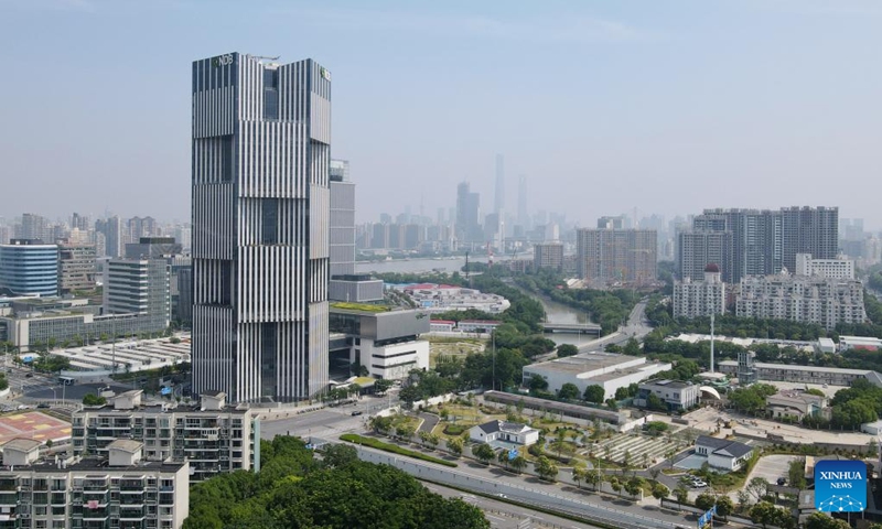 Aerial photo taken on June 17, 2022 shows the headquarters building of the New Development Bank (NDB), also known as the BRICS bank, in east China's Shanghai.(Photo: Xinhua)
