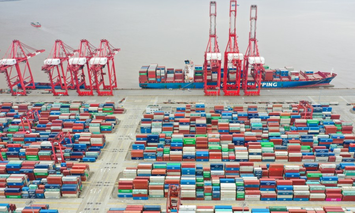 Aerial photo taken on April 15, 2022 shows a view of Shanghai's Yangshan Port in east China. Photo:Xinhua