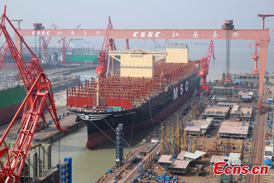 World's largest container ship successfully undocked in Shanghai