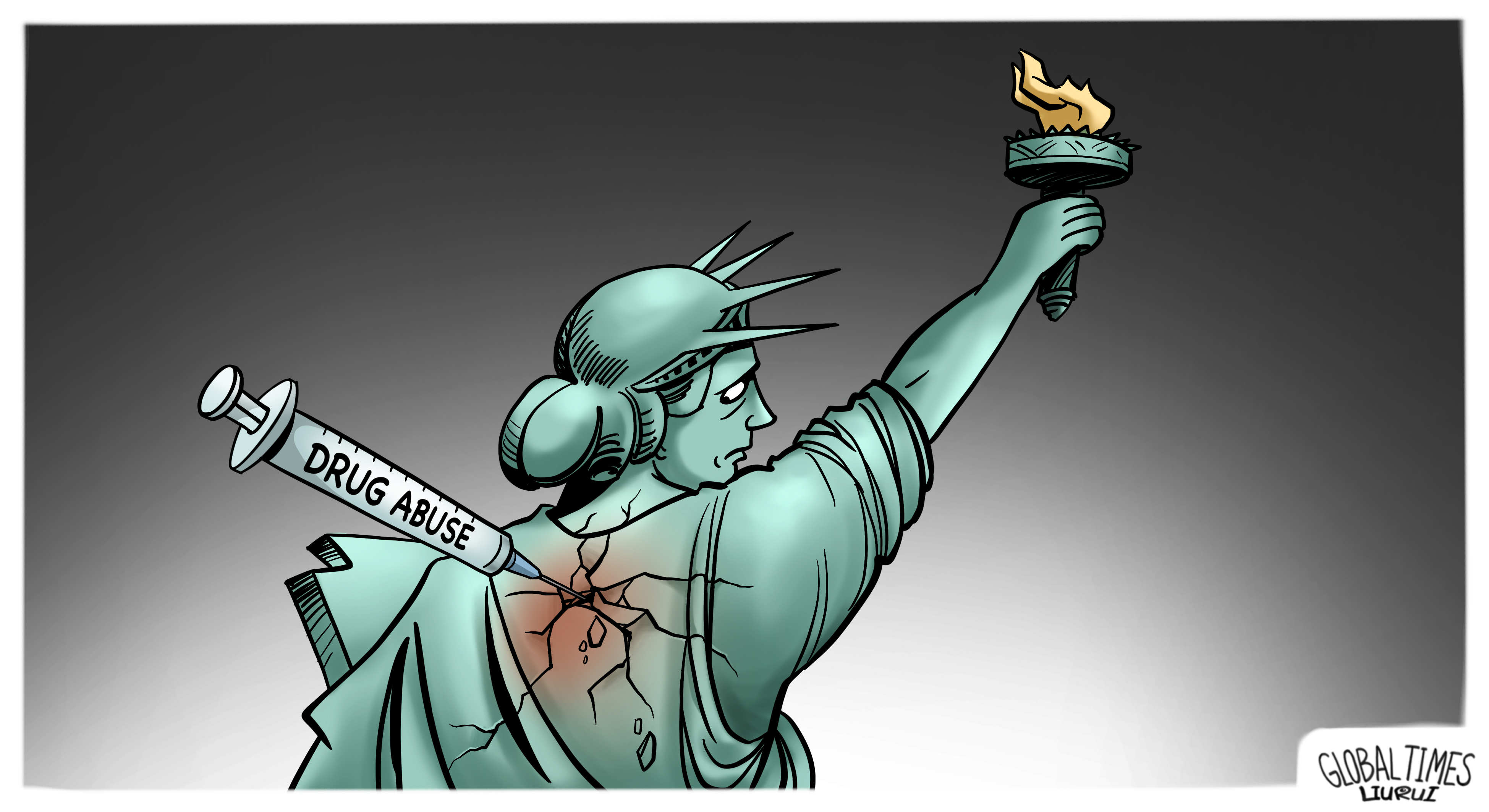 America's deep-seated drug problem. Cartoon: Liu Rui/GT