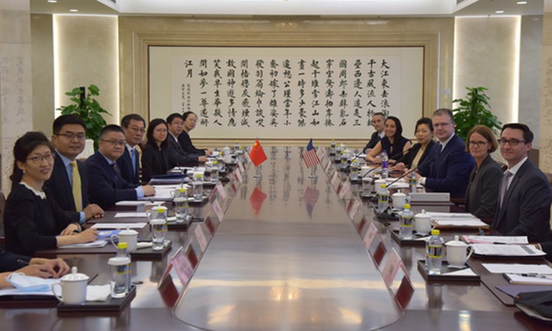 Yang Tao, director-general of the Department of North American and Oceanian Affairs, held talks with the visiting US Assistant Secretary of State for East Asian and Pacific Affairs Daniel Kritenbrink and US National Security Council official Sarah Beran in Beijing on June5, 2023. Photo: Chinese Foreign Ministry