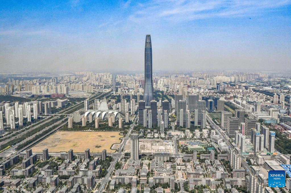 Aerial view of N China's Tianjin Municipality