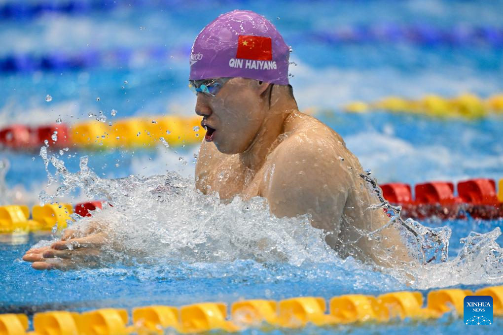 China's Qin leads field into men's 50m breaststroke final at Aquatics Worlds