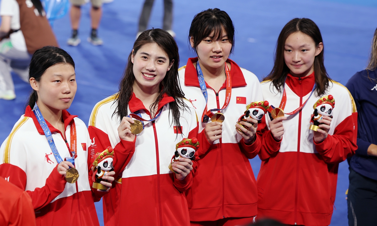From Left: Luo Youyang, Zhang Yufei, Liu Yaxin, Li Bingjie, swimming  Photo: Cui Meng/Global Times