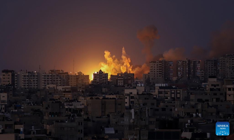 Smoke billows following an Israeli airstrike in Gaza City, on Oct. 12, 2023. Israel on Thursday continued its airstrikes on various areas of the Gaza Strip. (Photo: Xinhua)