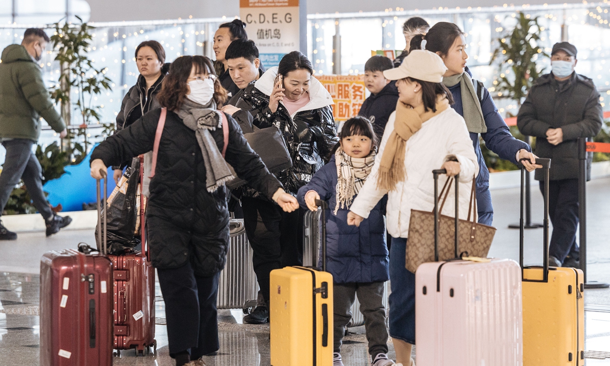 Beijing Daxing International Airport welcomes its first day of peak travel as the Spring Festival travel rush started on January 26, 2024. Photo: Li Hao/GT