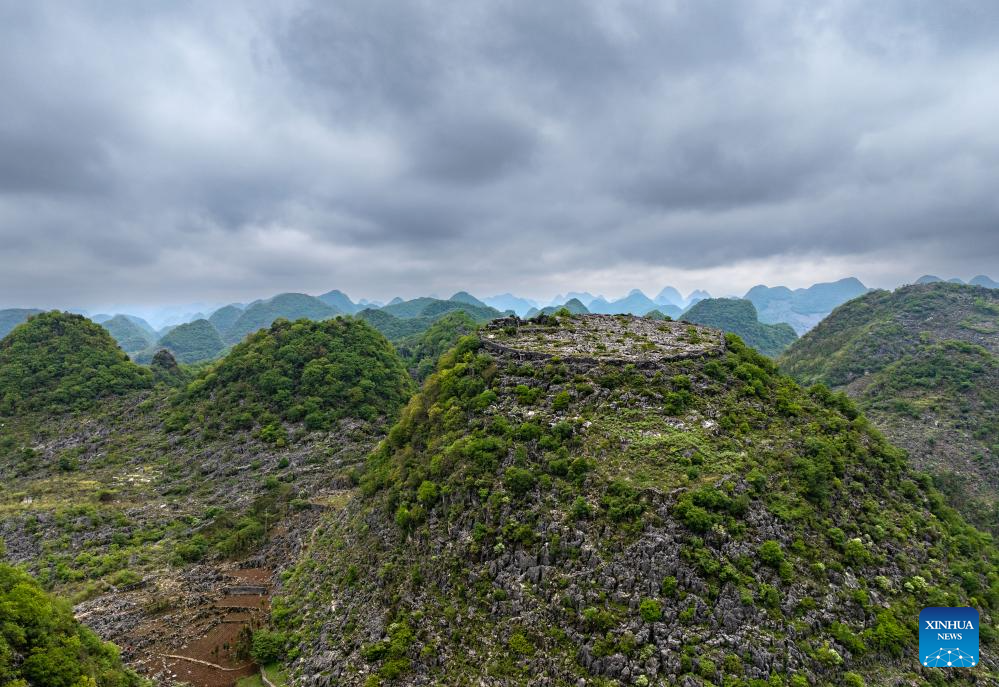 Scenery of ancient fortifications on hilltop in China's Guizhou