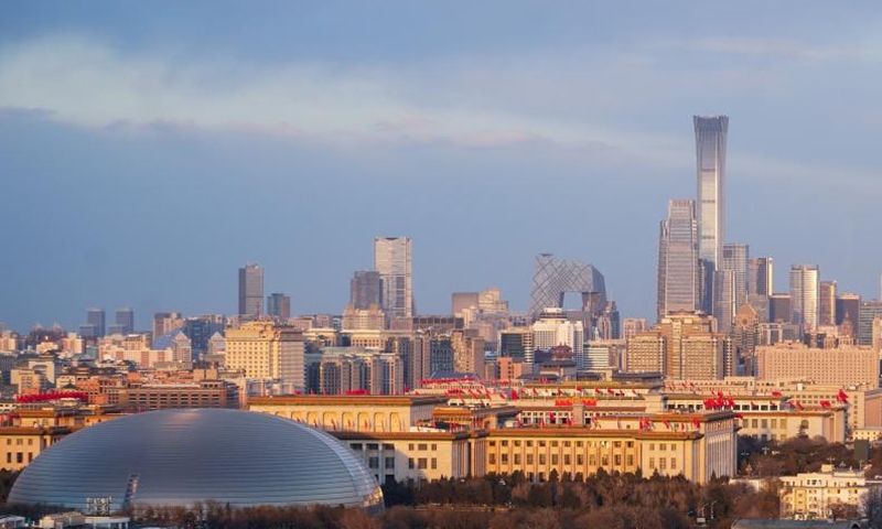 This photo taken on March 11, 2024 shows the Great Hall of the People nestled within architectural clusters in Beijing, capital of China.(Photo: Xinhua)