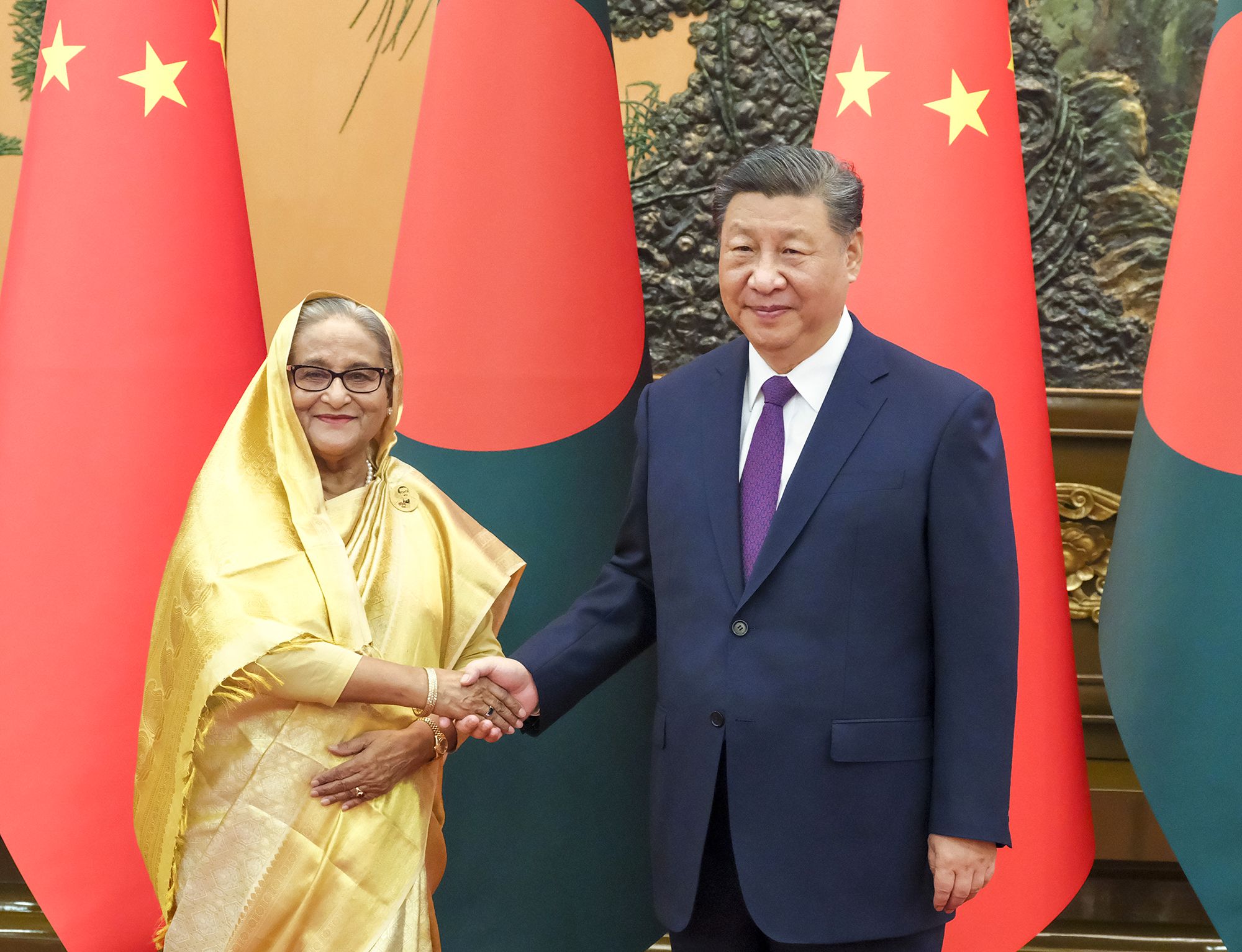 Chinese President Xi Jinping meets with Prime Minister Sheikh Hasina of the People's Republic of Bangladesh at the Great Hall of the People in Beijing on July 10, 2024. Photo: Xinhua