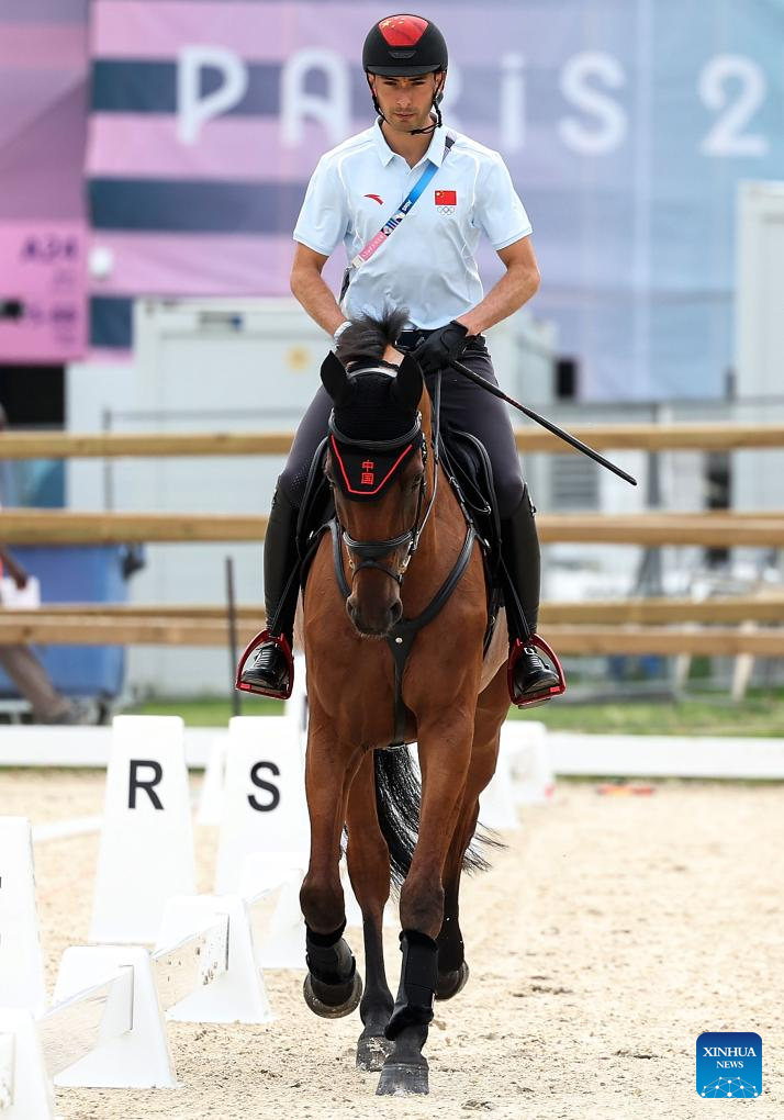 Chinese equestrian athlete takes part in training session before Paris Olympic