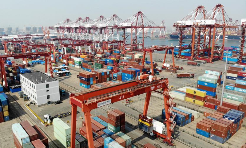 A drone photo shows a view of Qingdao Port in east China's Shandong Province, March 13, 2024.Photo: Xinhua